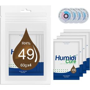 Humidi-Cure 4Pack RH49% 2-Way Humidity Control Packet for Music Wood Instruments,Guita with RH Indicator Card, Size 60g