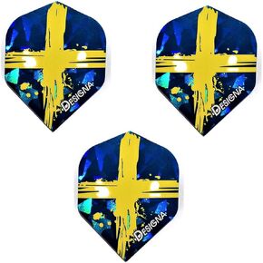 DESIGNA Sweden Holographic Dart Flights, Swedish Flag 75 Micron (3 Sets - 9 Flights)
