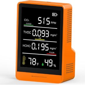 Prefessionall Indoor Air Quality Monitor with AQI Beep Alarms, 8 in 1 Portable Real-Time Detector for CO2 | TVOC | HCHO | Temperature | Humidity for Home Cars Plants and Pets