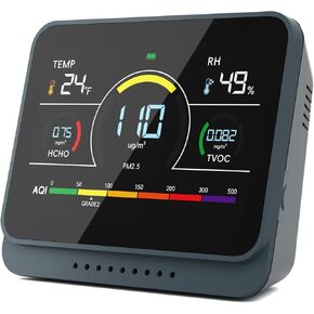 13-in-1 Air Quality Monitor Indoor with Beep Alarm, 6AQI Air Quality Detector with PM1.0 | PM2.5 | PM10 | Temp | HUM | Formaldehyde | VOC Tester for Home Office Plant (Ink Grey)