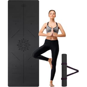 U&M Yoga Mat Non-Slip, Exercise Mat with Carrying Strap for Home Yoga,Pilates & Meditation Stretching, Floor & Fitness Workouts, 72"x26" x1/6" Thick Fitness Mats Non-Slip Natural Rubber Base & PU Top