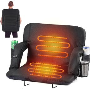 21'' Heated Stadium Seats for Bleachers with Back Support, Folding Stadium Seat Bleacher Chair with 3 Level Heating, 6 Reclining Positions, 5 Pockets, for Outdoor Sports Events, 1PC