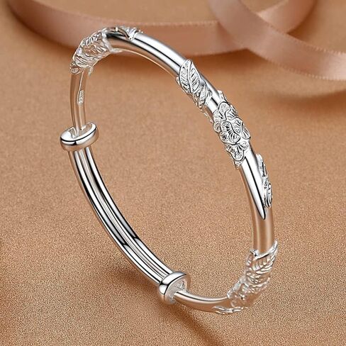 925 Sterling Silver Cuff Bangle Bracelets Adjustable Jewelry Fashion Simple Open Bangles Cuff Jewelry for Women Mom Wife Mothers Day Valentine Gift in Kuwait