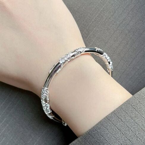 925 Sterling Silver Cuff Bangle Bracelets Adjustable Jewelry Fashion Simple Open Bangles Cuff Jewelry for Women Mom Wife Mothers Day Valentine Gift in Kuwait