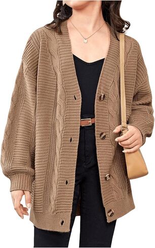 SweatyRocks Girl's Long Sleeve Cardigan Sweaters Open Front Knit Oversized Cute Outerwear Coat in Saudi Arabia