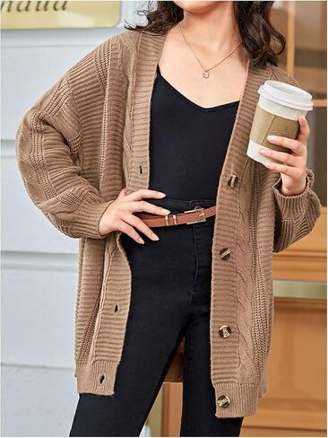 SweatyRocks Girl's Long Sleeve Cardigan Sweaters Open Front Knit Oversized Cute Outerwear Coat in Saudi Arabia