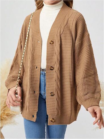 SweatyRocks Girl's Long Sleeve Cardigan Sweaters Open Front Knit Oversized Cute Outerwear Coat in Saudi Arabia