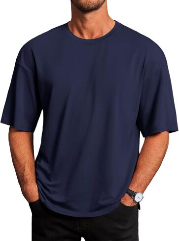 Runcati Mens Casual T-Shirts Short Sleeve Lightweight Oversized Summer Cotton Tee Beach Crew Neck Tops in Kuwait