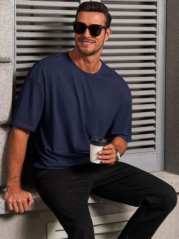 Runcati Mens Casual T-Shirts Short Sleeve Lightweight Oversized Summer Cotton Tee Beach Crew Neck Tops in Kuwait