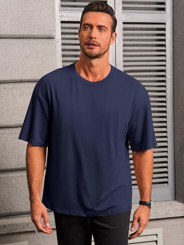 Runcati Mens Casual T-Shirts Short Sleeve Lightweight Oversized Summer Cotton Tee Beach Crew Neck Tops in Kuwait