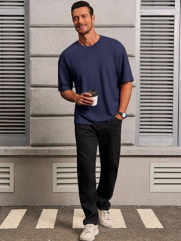 Runcati Mens Casual T-Shirts Short Sleeve Lightweight Oversized Summer Cotton Tee Beach Crew Neck Tops in Kuwait