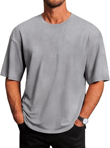 Runcati Mens Casual T-Shirts Short Sleeve Lightweight Oversized Summer Cotton Tee Beach Crew Neck Tops in Kuwait
