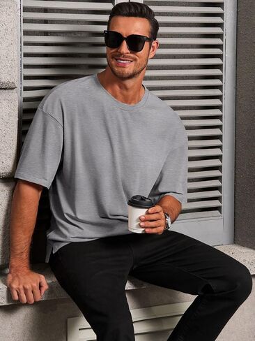 Runcati Mens Casual T-Shirts Short Sleeve Lightweight Oversized Summer Cotton Tee Beach Crew Neck Tops in Kuwait