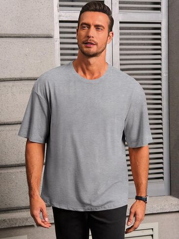 Runcati Mens Casual T-Shirts Short Sleeve Lightweight Oversized Summer Cotton Tee Beach Crew Neck Tops in Kuwait