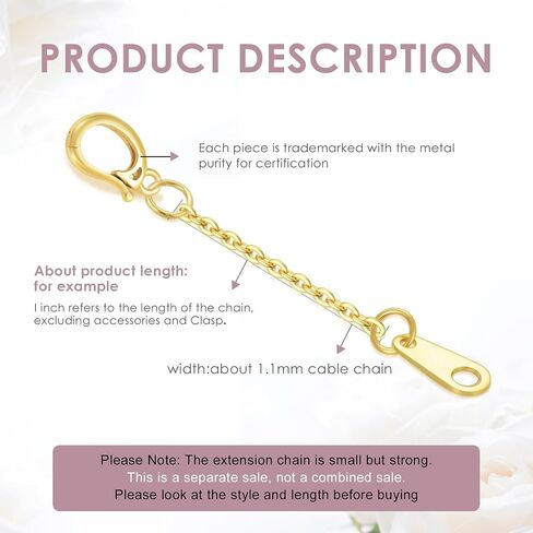 14K Gold 1"/2"/3" Necklace Bracelet Extender Chain with Different Clasp, Necklace Extender Gold 14K, Durable Removable Gold Chain Extender, Bracelet Extender 14K Gold, Gold Extension Chain for Necklace Anklet in Saudi Arabia