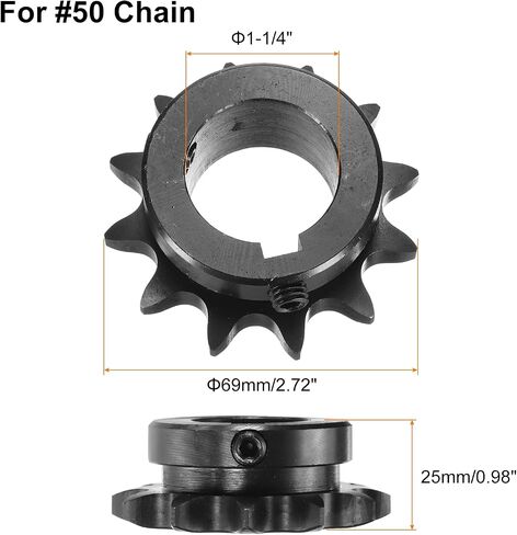 uxcell #50 Chain Roller Sprocket B Type, 1-1/4" Bore 12 Tooth Single Strand Chain Sprocket, Carbon Steel, Keyway with Set Screws in Saudi Arabia