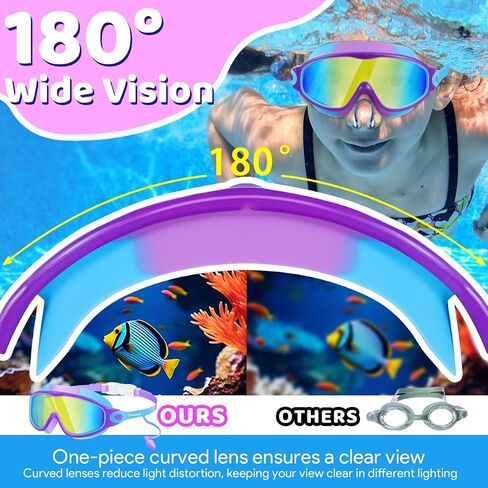 Vvinca Swim Goggles, Kids Goggles with Earplugs& Nose Clip Wide View Anti-Fog/UV Swimming Goggles for Age 3-15 Boys Girls in Kuwait