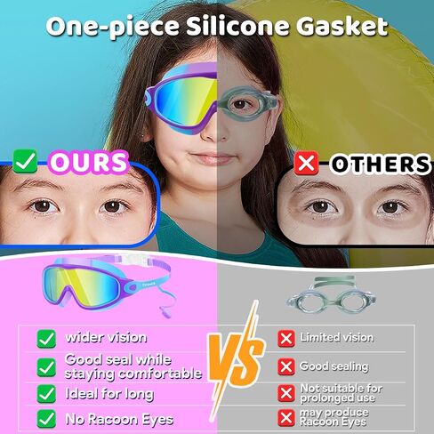 Vvinca Swim Goggles, Kids Goggles with Earplugs& Nose Clip Wide View Anti-Fog/UV Swimming Goggles for Age 3-15 Boys Girls in Kuwait