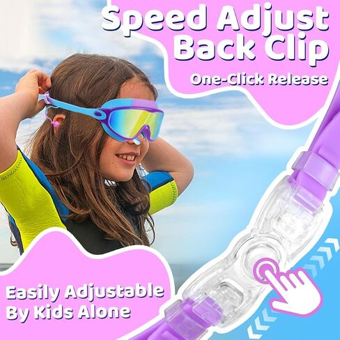 Vvinca Swim Goggles, Kids Goggles with Earplugs& Nose Clip Wide View Anti-Fog/UV Swimming Goggles for Age 3-15 Boys Girls in Kuwait