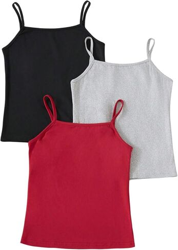 Girl's 3 Pack Camisole Tops Sleeveless Slim Fit Cami Shirts Basic Tops Undershirts in Saudi Arabia