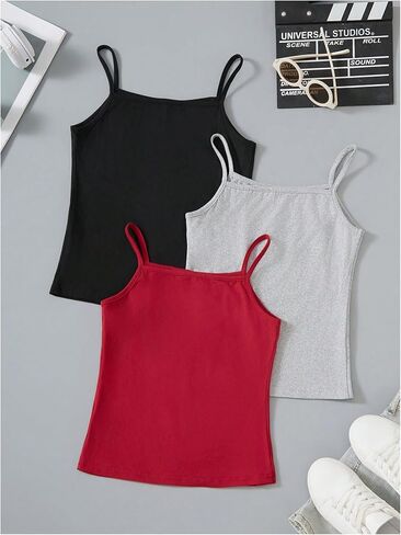 Girl's 3 Pack Camisole Tops Sleeveless Slim Fit Cami Shirts Basic Tops Undershirts in Saudi Arabia