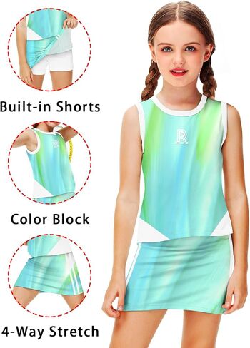 Remimi Girls Tennis Outfits Golf Tank Top and Skirt with Shorts 4-12 Years in Kuwait
