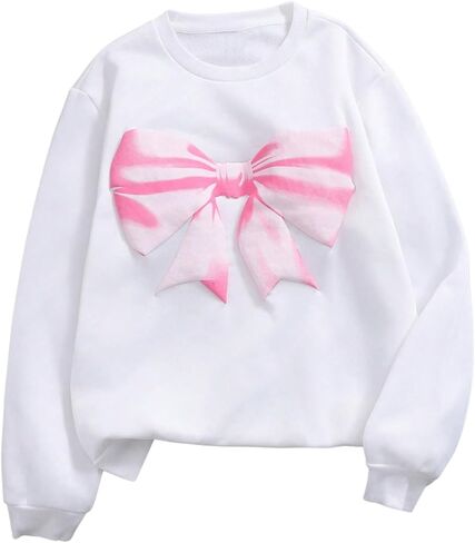 SweatyRocks Girl's Cute Bow Sweatshirt Crew Neck Long Sleeve Loose Pullover Tops in Saudi Arabia