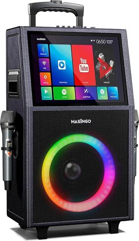 آلة كاريوكي احترافية من MASINGO مع شاشة عرض كلمات + 2 ميكروفونات لاسلكية، مكبر صوت PA محمول يعمل بالبلوتوث مع جهاز لوحي مدمج مقاس 15 بوصة وواي فاي - أفضل هدية للبالغين والأطفال - موديل X8 2021 in Kuwait