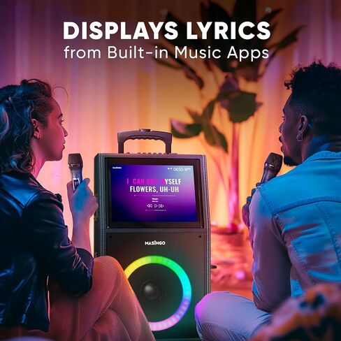 آلة كاريوكي احترافية من MASINGO مع شاشة عرض كلمات + 2 ميكروفونات لاسلكية، مكبر صوت PA محمول يعمل بالبلوتوث مع جهاز لوحي مدمج مقاس 15 بوصة وواي فاي - أفضل هدية للبالغين والأطفال - موديل X8 2021 in Kuwait