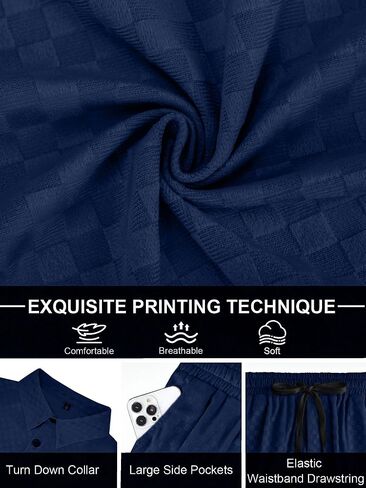 uoua mens velor tracksuit 2 قطعة زر قصيرة الأكمام زر أسفل القميص ومجموعات قصيرة التعرق غير الرسمي in Saudi Arabia