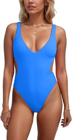 Womens One Piece Swimsuits Sexy V Neck Adjustable Cutout Push Up Tummy Control High Cut Thong Bathing Suit in Saudi Arabia