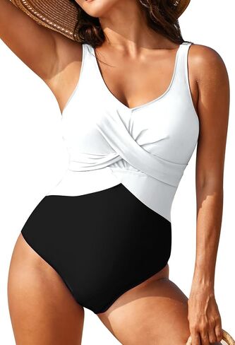 Pink Queen Women's One Piece Swimsuit V Neck Tummy Control Bathing Suits Sexy Criss Cross Swimwear in Kuwait
