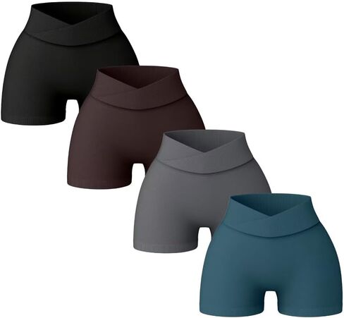 Vertvie 4 Pack Gym Shorts Womens Scrunch Butt Lifting Workout Shorts Crossover High Waisted Seamless Biker Booty Yoga Shorts in Saudi Arabia