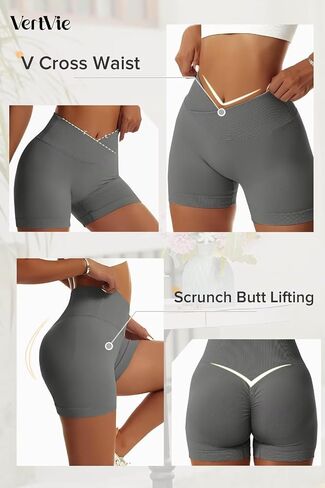 Vertvie 4 Pack Gym Shorts Womens Scrunch Butt Lifting Workout Shorts Crossover High Waisted Seamless Biker Booty Yoga Shorts in Saudi Arabia