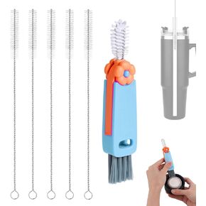 6pcs Bottle Cleaner Brush Set for Yeti, 5pcs Stainless Steel Nylon Extra Long Straw Cup Lid Brushes Plastic Water Bottle Straw Cleaning Brush Compatible with Stanley 25/26/35/42oz