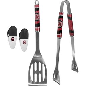 Siskiyou Collegiate University Two Piece Grilling Tools Set with 2 Magnet Chip Clips, College Tailgating Tools Bundle (Oklahoma Sooners - Chrome)