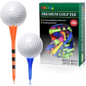 Plastic Tees 120 Pack,3-1/4 INCH Unbreakable Long Blue Tees with 20 Short Golf Tee Bulk,Low Friction and Resistance