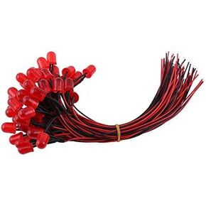 50Pcs 3/5/10mm Pre-Wired Diffused LED Diodes Multi Colors Light LED Lights Assorted Kit DIY for Science Project Experiment DC 9-12V(Red Light-10mm)