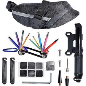 Bike Repair Kit With Mini Bike Tire Pump,Portable Bicycle Repair Tool Bag with Bike Multitool & Bike Tire Repair Kit,Bike Maintenance Kit for Road Bike & MTB,Cycling Accessories All In One Tool