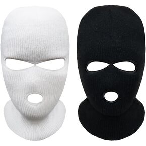 2 Pieces 3-Hole Ski Mask Winter Knitted Full Face Cover Warm Neck Mask Outdoor Cycling Windproof Cold Mask Balaclava Face Mask Halloween Mask,Ski Mask for Men Women (Black,White)