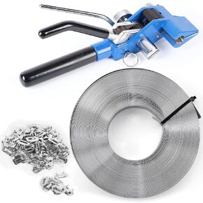 Steel Banding Strapping Kit - Banding Tool Strapping Tool Ratchet Tensioner, 3/4"*100Ft S304 Stainless Coil, 100pcs Ear-Lock Buckles, Banding Tools for Strapping High Tensile Package
