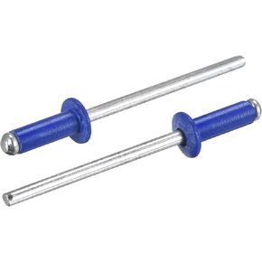 uxcell Aluminum Blind Rivets, 3.2mm x 9mm 28mm Mandrel Open End Rivet Flat Round Head for Joining Metal Plate Leather, Blue 100 Pcs