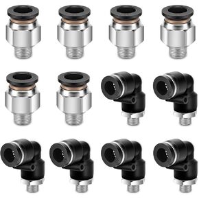 12 Pcs Push to Connect Fittings 3/8 Inch Tube OD x 1/4 Inch NPT Thread Pneumatic Male Straight and Elbow Quick Connect Air line fittings