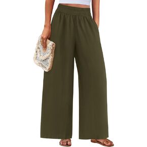 PRETTYGARDEN Womens Wide Leg Pants Casual 2025 Elastic Waist Loose Flowy Palazzo Pants Trousers with Pockets