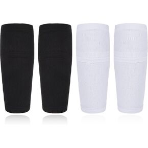 2 Pairs Shin Guard Sleeves Youth with Lnsert Pocket, Breathable Shin Pads Socks Soft Soccer Shin Guard Sleeves Soccer Sleeve Socks for Kids Youth, Boys and Girs for Football Games (Black & White) in Kuwait