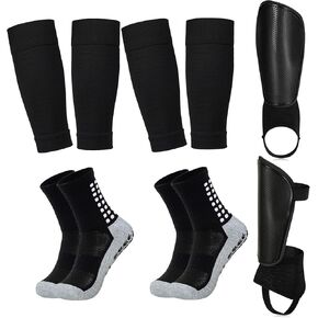 Youth Kids Soccer Shin Guards & Socks, Shin Pad with Ankle Support & Calf Compression Sleeves Ball Games Protective Equipment
