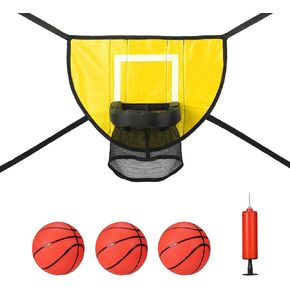 Trampoline Basketball Hoop Attachment Set, Basketball Goal for Trampoline with 3 Mini Basketball and 1 Pump, Waterproof Basketball Game Accessories for All Ages (Yellow)