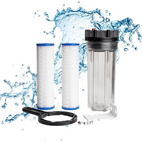 Cold Plunge Water Filter - 10" Filter Housing with 3/4 inch FPT Ports, 2x 50 Micron Filters & Build Guide - Suitable for Ice Baths and Whole Home Filtration - Incl. Mounting Kit & Housing Wrench