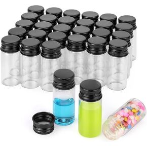JIUWU 30 Pack Mini Jars,10 ml Glass Bottles with Lids, 1/3 Oz Glass Jars with Lids Glass Bottles,Small Glass Jars with Lids for Sample Collectio