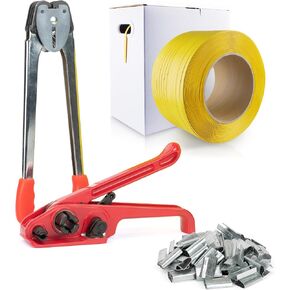 Banding Strapping Kit Pallet Packaging Strapping Tool Set with 2000' Length x 1/2" Wide PP Strapping Banding,100 Metal Seals